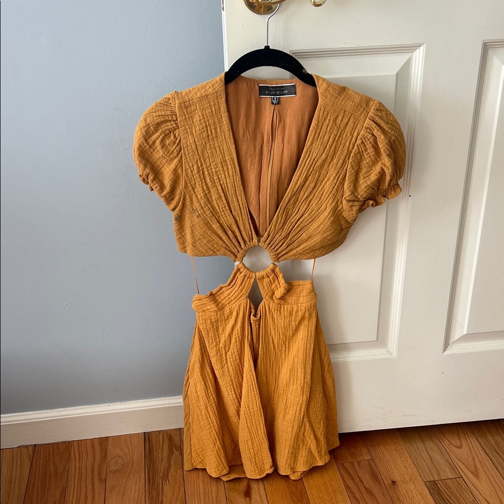 Blue Blush Mustard V-Neck Dress